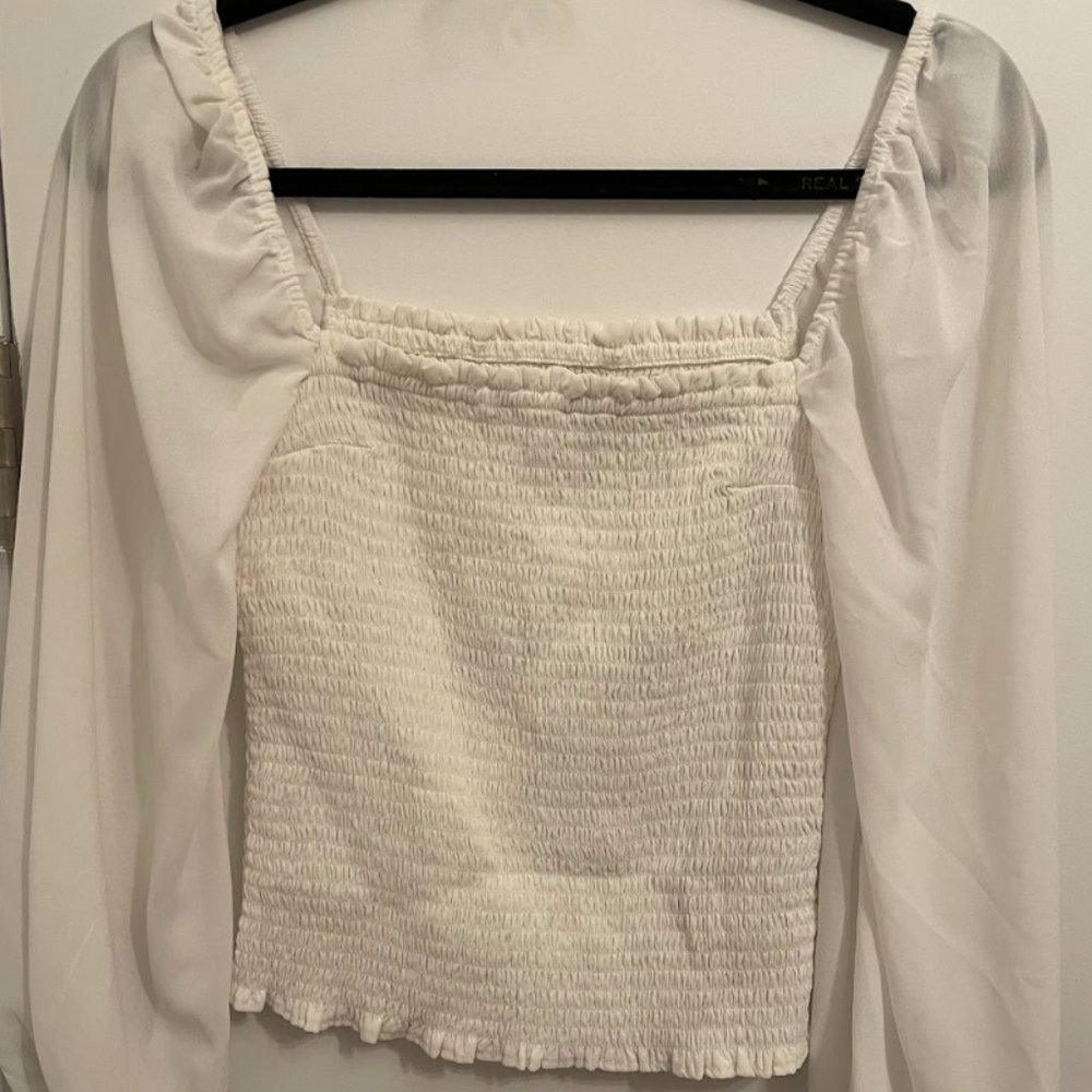 Abercrombie & Fitch White Square Neck Rouched Top Blouse Long Sleeve Size S